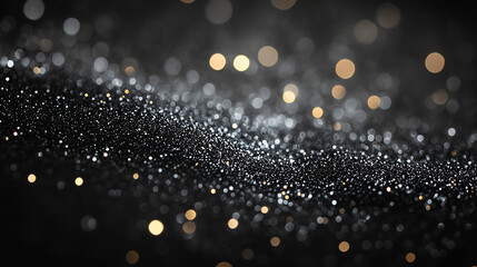 Wall Mural - Dark background with shimmering silver gray particles and scattered golden lights.