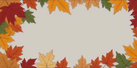Poster - A frame of autumn leaves with a white background