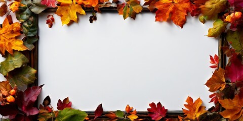 Poster - A white frame with a bunch of autumn leaves surrounding it