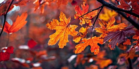 Poster - A tree branch is full of orange leaves