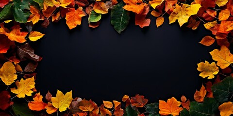Poster - A black background with a frame of leaves in various colors