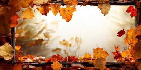 Poster - A frame of autumn leaves with a white background