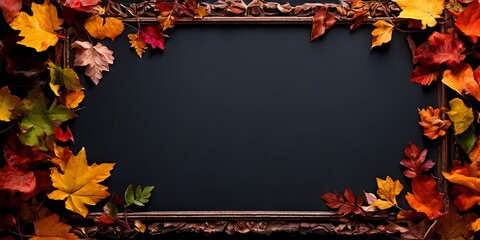 Poster - A black frame with a black background and a lot of orange and red leaves