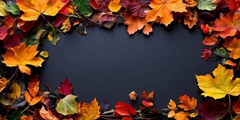 Poster - A black background with a frame of autumn leaves