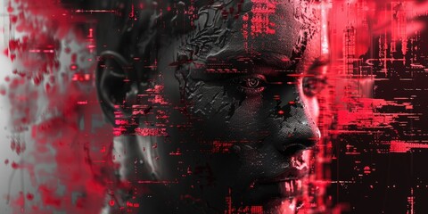 Aufkleber - Close-up of a person's face covered in bright red paint, possibly for artistic or theatrical purposes