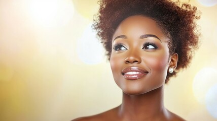 Wall Mural - A woman with a short, curly hairstyle and a bright smile