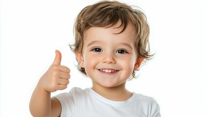 A smiling baby with a thumbs up gesture