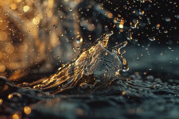 Poster - A detailed view of a water splash on a surface, useful for illustrating concepts like liquid dynamics or adding visual interest to articles and presentations