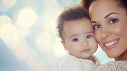 Canvas Print - A woman is holding a baby and smiling