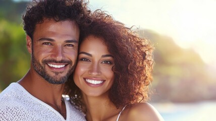 Wall Mural - A man and woman are smiling at the camera