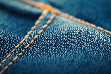 Close-up of blue jeans fabric cloth texture with seam , ai