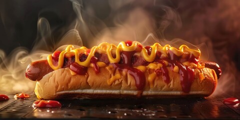 Poster - Cheesy Ketchup-Topped Grilled Hot Dog