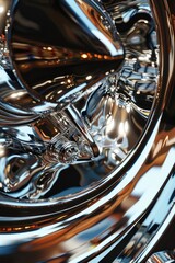 Poster - A close-up view of a shiny chrome car wheel