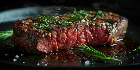 Wall Mural - Herb-Crusted Rib Eye Steak with Grilled Seasoning