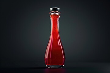 Poster - A bottle of red liquid on a dark or black surface