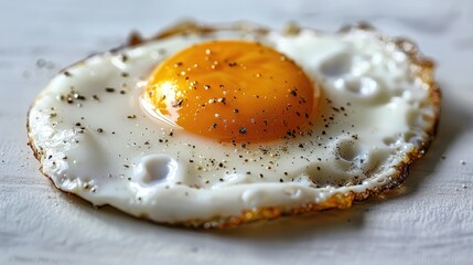 Cooking a sunny side up egg for breakfast on a plain white surface