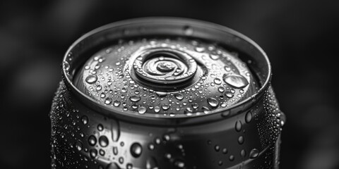 Poster - A close-up shot of a soda can with condensation droplets forming on its surface