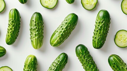 Wall Mural - Crisp cucumbers against white backdrop