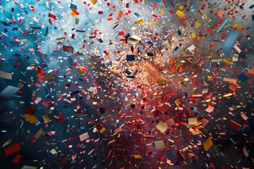 Poster - A colorful scene of confetti falling from the sky, suitable for celebrations and parties