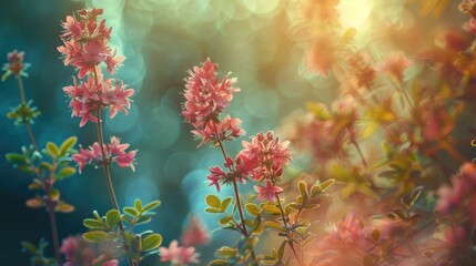 Poster - A beautiful bouquet of pink flowers growing in a lush green field