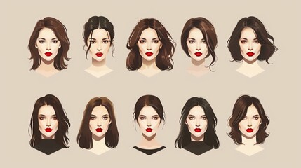 Poster - Collection of beautiful female faces with red lips.