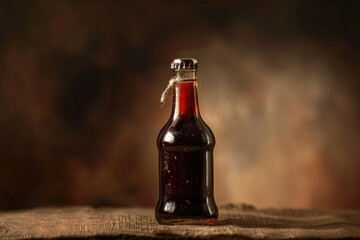 Poster - A close-up shot of a soda bottle sitting on a table, perfect for use in food or beverage related scenes