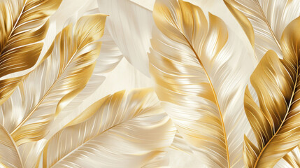Poster - Opulent Golden Tropical Leaves on White Background - Luxurious and Elegant Foliage Concept.
