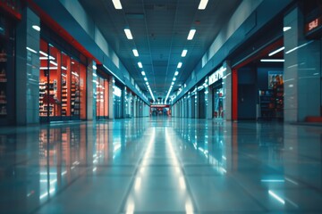 Poster - Long corridor with red and blue painted walls