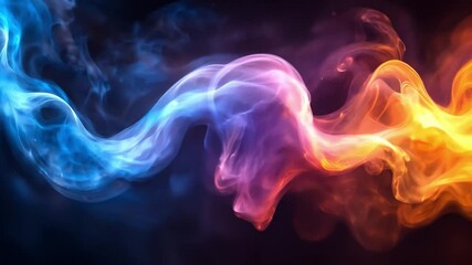 Poster - Bright swirls of blue, purple, and orange smoke intertwine in abstract patterns against a dark backdrop, creating a captivating visual effect.