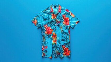 Canvas Print - Tropical Flower Shirt on Blue Background.