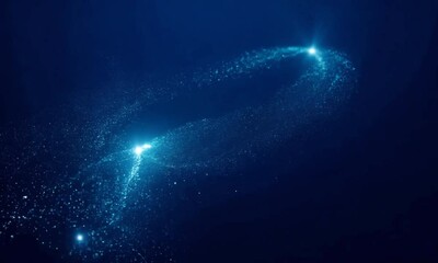 Poster - Sparkling blue trail glimmers across the deep ocean at twilight, capturing the beauty of underwater life and movement in stunning detail. Generative AI