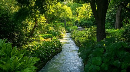 Wall Mural - A Tranquil Stream Through Lush Greenery