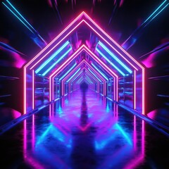 Poster - An abstract neon tunnel showcasing vibrant colors, creating a mesmerizing visual experience for futuristic themes.