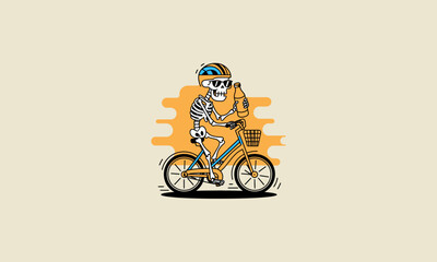 skeleton riding bicycle holding bottle vector mascot design