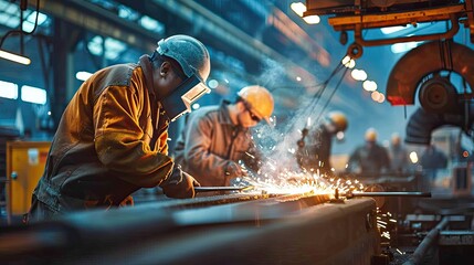 Wall Mural - Industrial Worker Welding Metal in Factory Setting