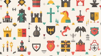 Sticker - seamless pattern of medieval fantasy elements.