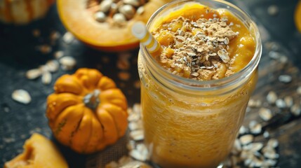 Poster - Pumpkin smoothie with oat bran space for text