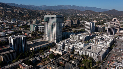 Glendale, California, USA - August 18, 2024: Afternoon sunlight shines on the downtown urban core of Glendale.