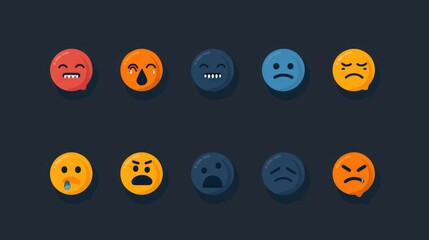 Sticker - Collection of 10 Emojis with Different Facial Expressions.