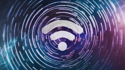 Poster - Abstract background with circular radio wave patterns and low Wi-Fi signal representation.