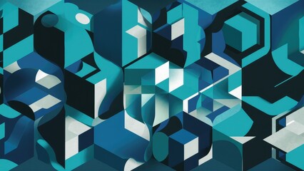 Poster - Abstract blue geometric shapes on a textured background. Contemporary hexagonal pattern for creative design.