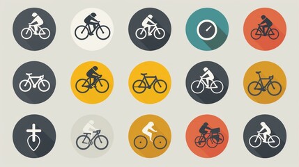 Wall Mural - Cycling Icons Set Flat Design.