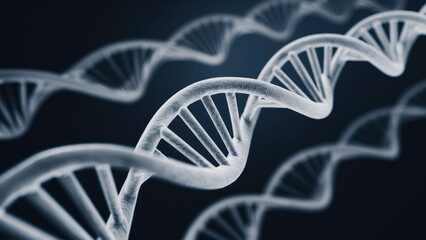 Abstract blurred DNA helix on dark backdrop. Science concept illustration.