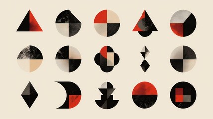 Sticker - Geometric Shapes Abstract Red Black White Pattern.