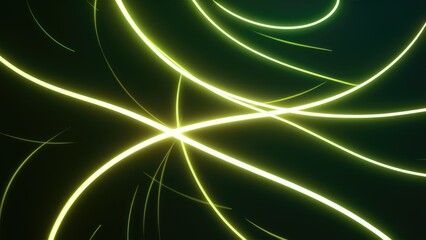 Poster - Abstract dark green gradient background with neon curved yellow light effects.