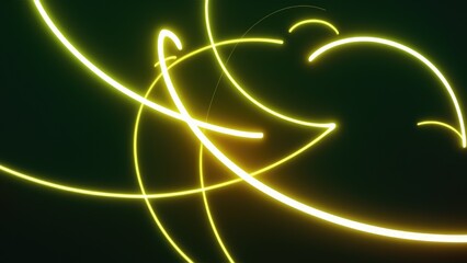 Poster - Abstract dark green gradient background with neon curved yellow light effects.