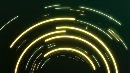 Poster - Abstract dark green gradient background with neon curved yellow light effects.