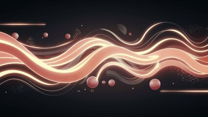Poster - Abstract design elements featuring soft, glowing wavy lines and shimmering accents against a modern black background. Futuristic technology concept with ample copy space.