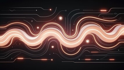 Poster - Abstract design elements featuring soft, glowing wavy lines and shimmering accents against a modern black background. Futuristic technology concept with ample copy space.