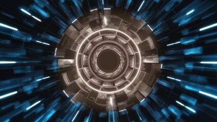 Poster -  Abstract digital network of connected lines and dots in space. Dynamic structure with vibrant blue and red particle background. Themes of technology, science, and artificial intelligence.